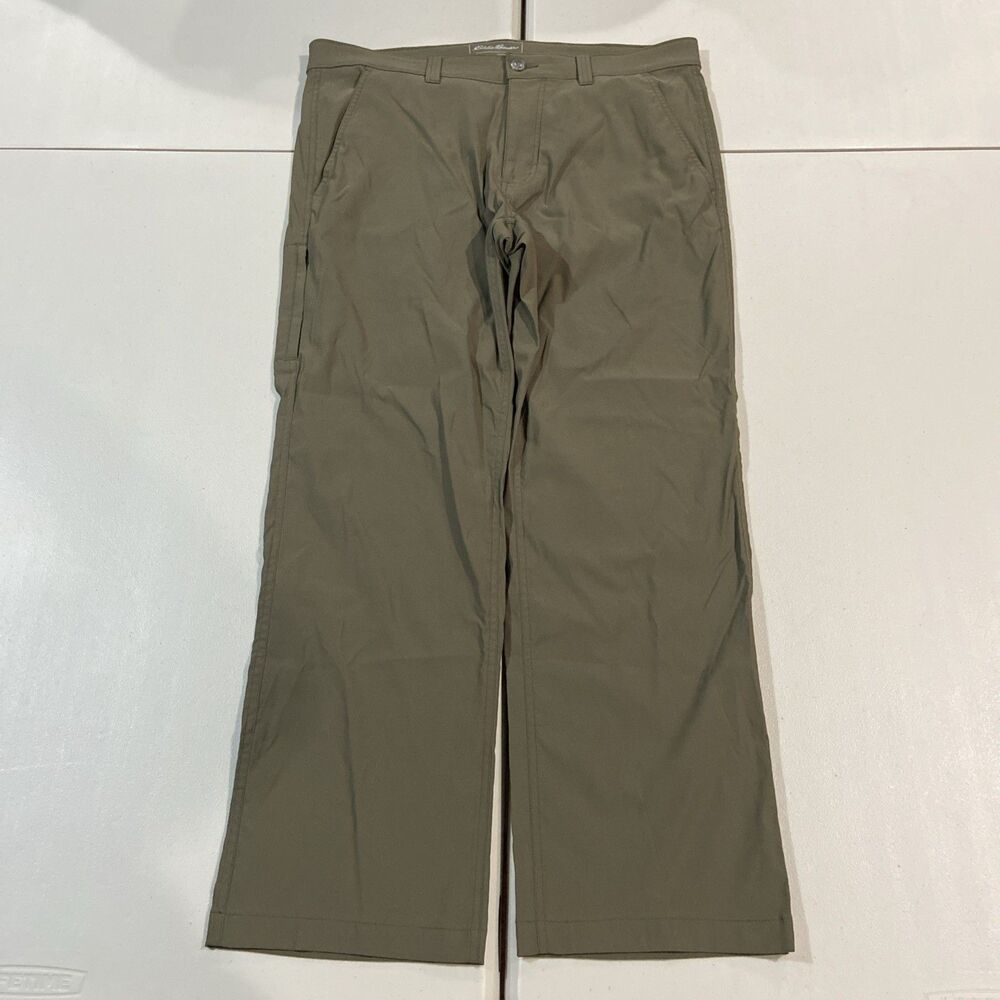 Eddie Bauer Travex Chino Pants Men's Size 35x32 Olive Drab Green Straight Tech